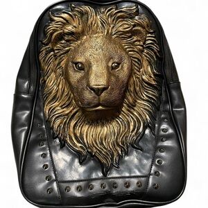 Black and Gold Lion Embossed Backpack